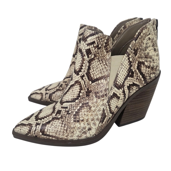 Vince Camuto Gradina Leather Ankle Boots Womens 7 Python Snake Print Block Heel - Picture 1 of 12